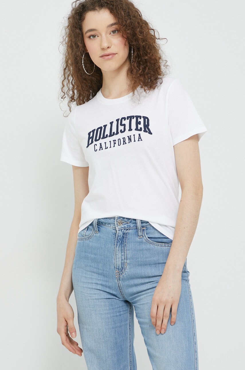 

Памучна тениска Hollister Co. в бяло, Бял