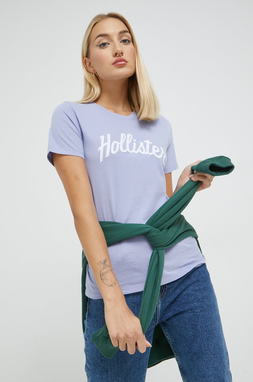 Hollister co. tricou din bumbac culoarea violet