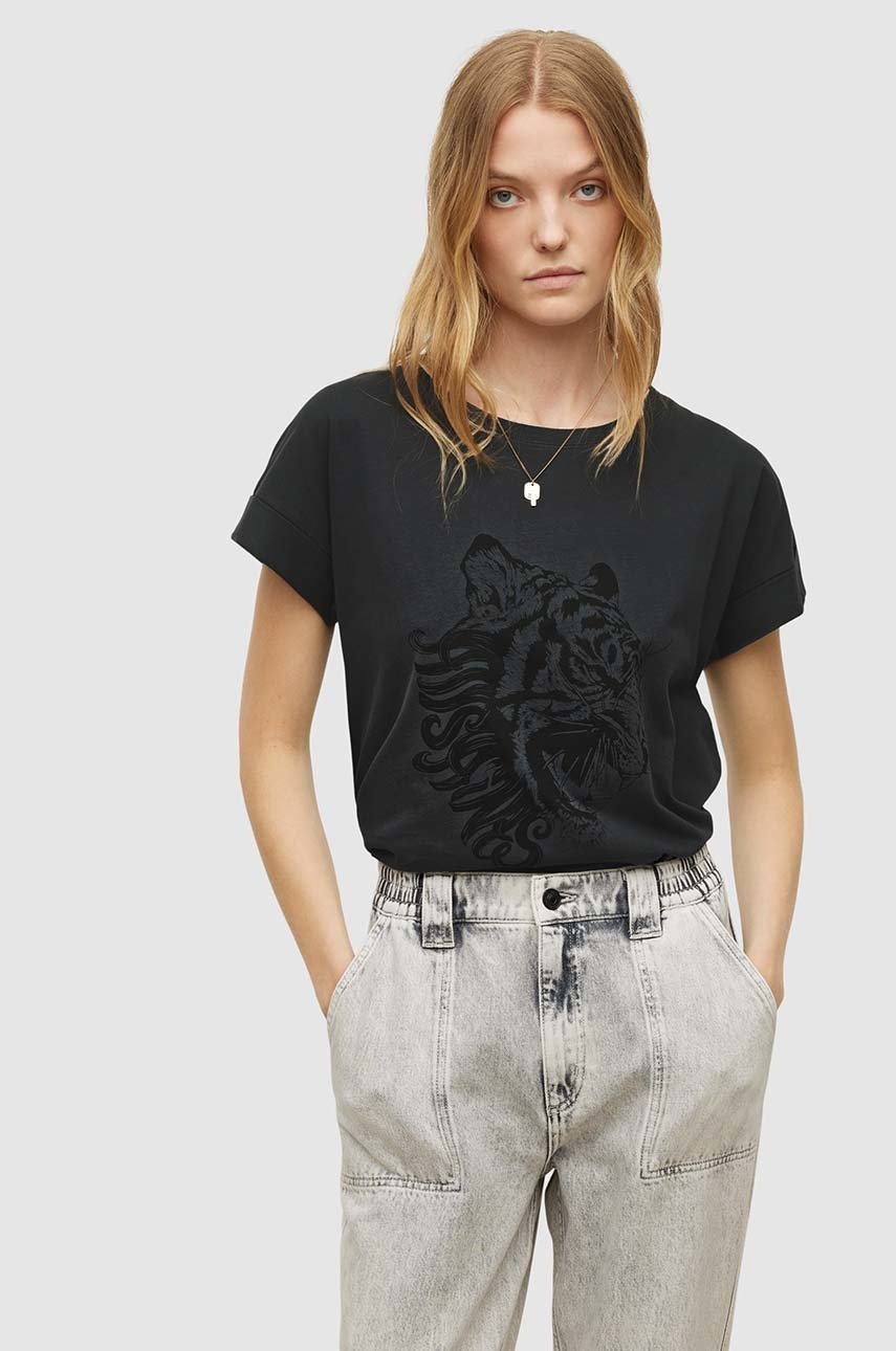 

Памучна тениска AllSaints в черно, Черен