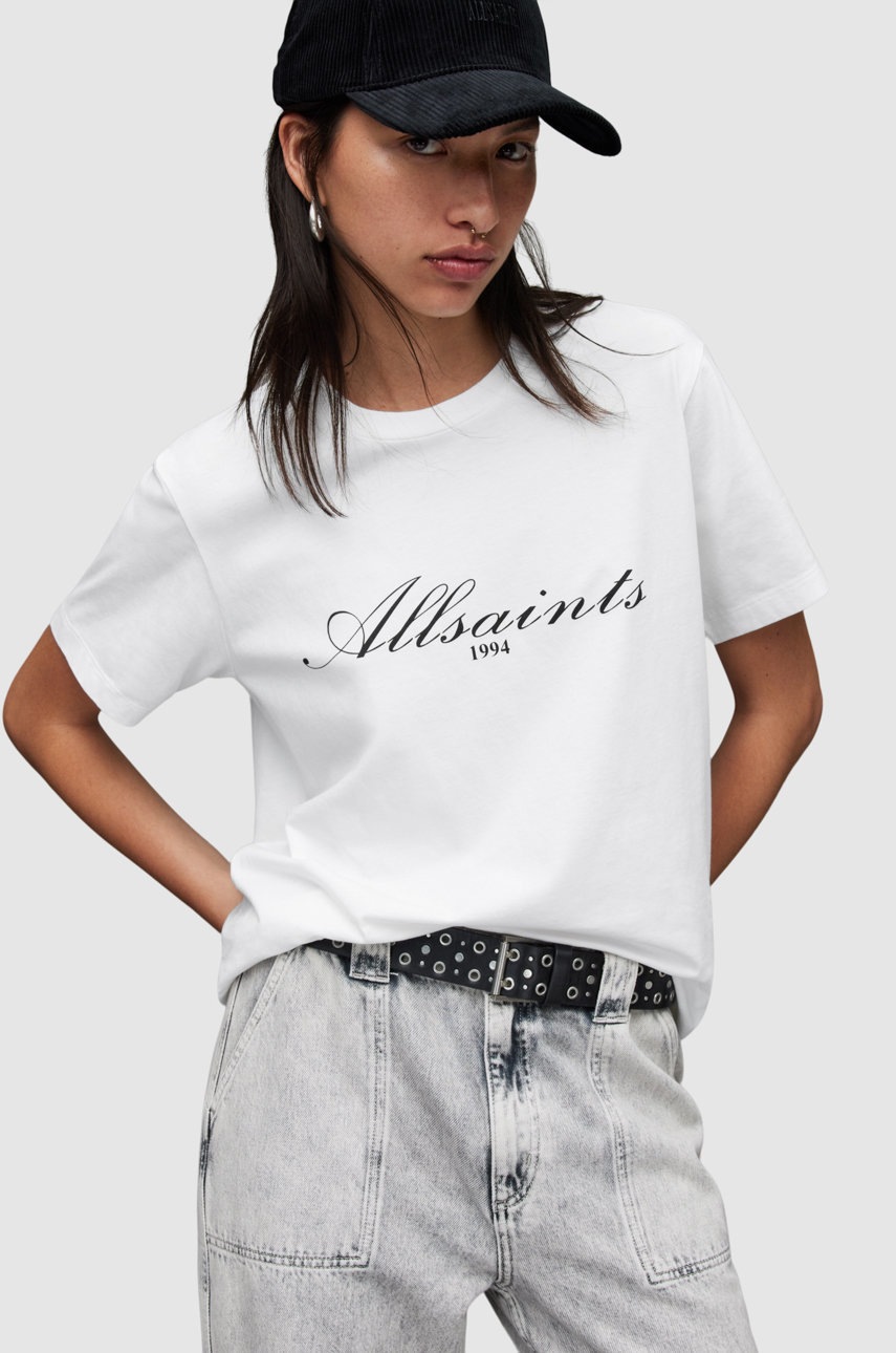 

Памучна тениска AllSaints в бяло, Бял