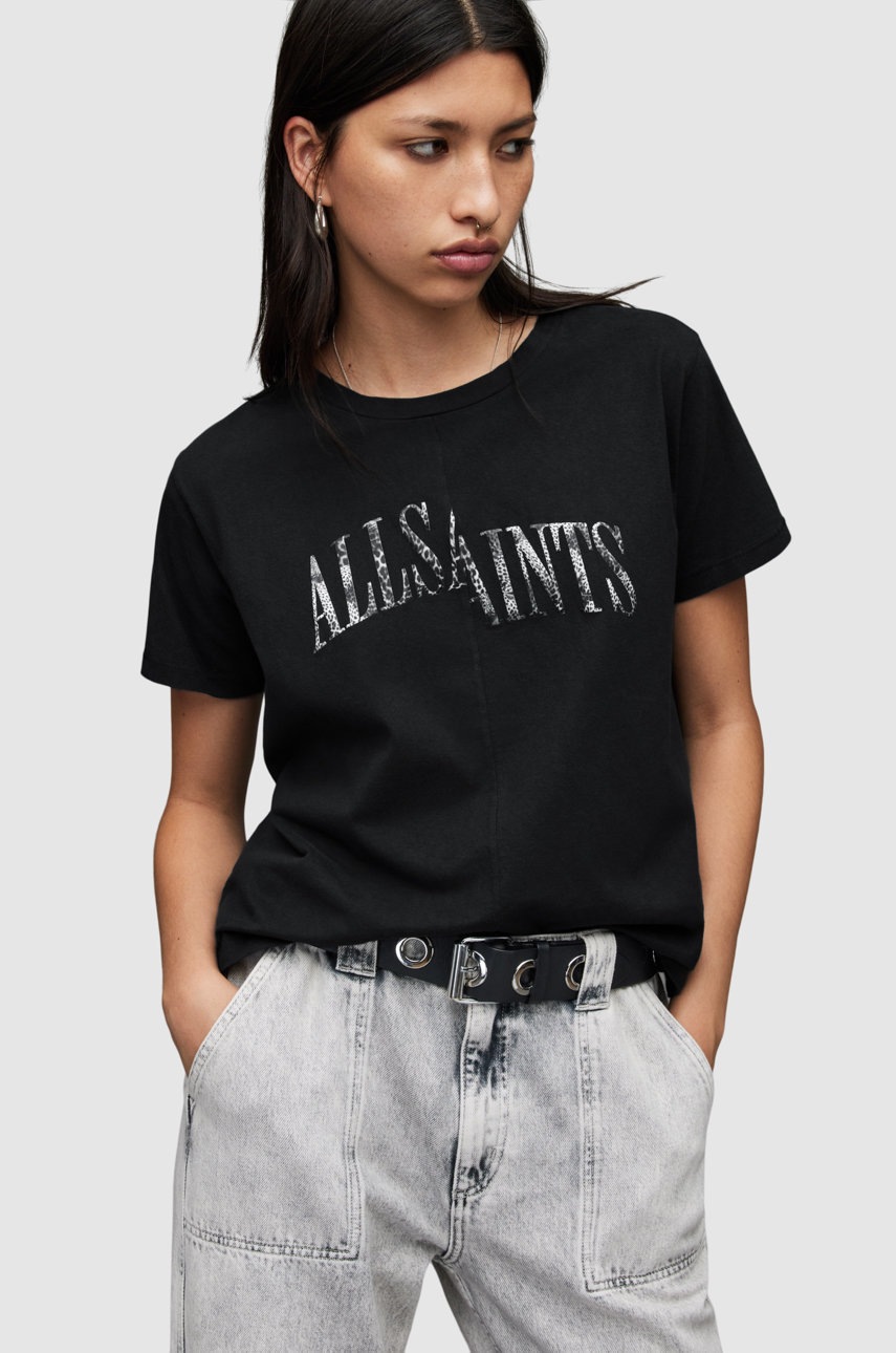 

Памучна тениска AllSaints в черно, Черен