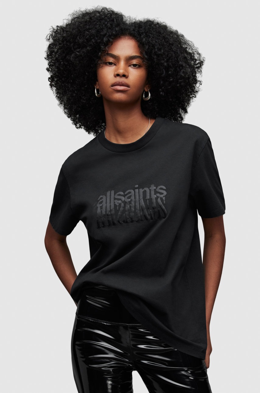 

Памучна тениска AllSaints в черно, Черен