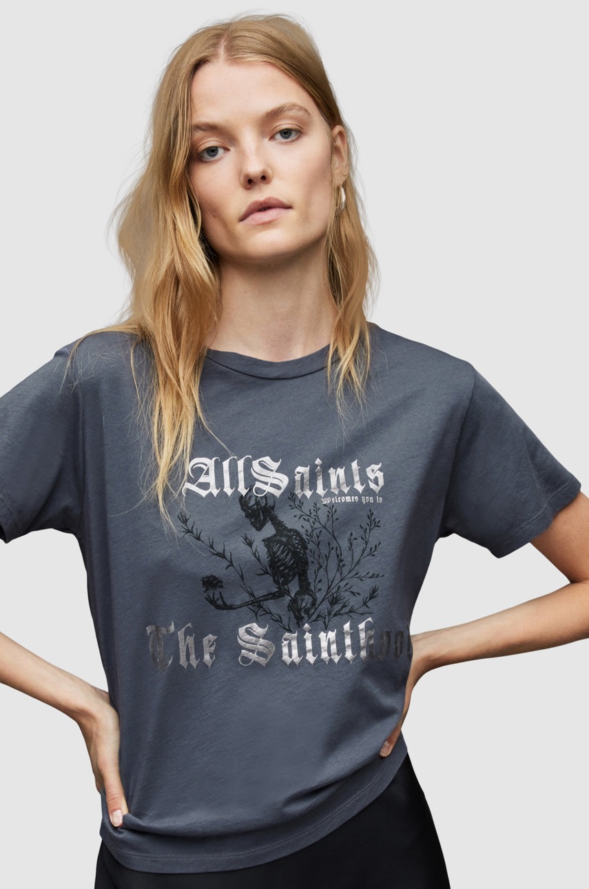 

Памучна тениска AllSaints в сиво, Сив