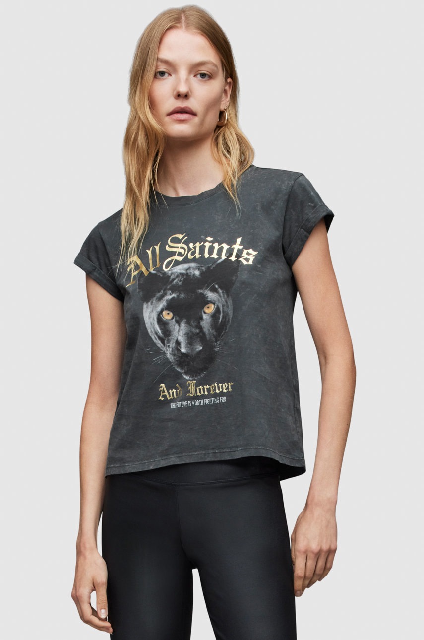 

Памучна тениска AllSaints в черно, Черен
