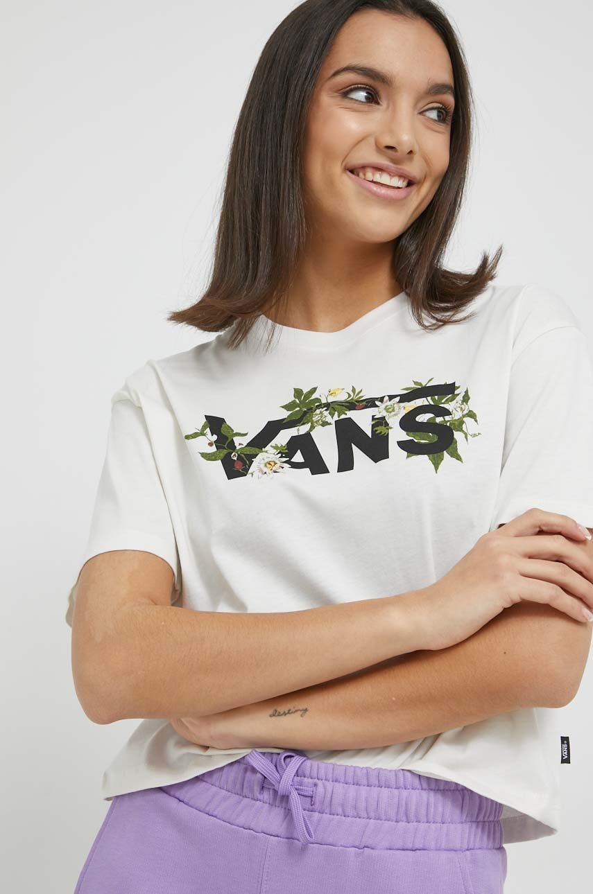 

Бавовняна футболка Vans колір бежевий