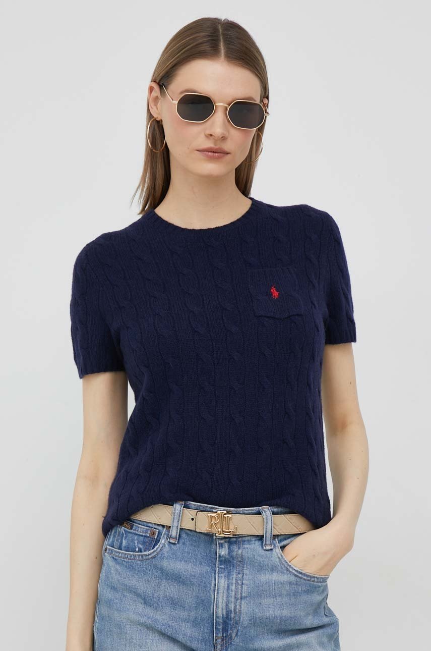 

Вълнен пуловер Polo Ralph Lauren дамски в тъмносиньо от лека материя, Тъмносин