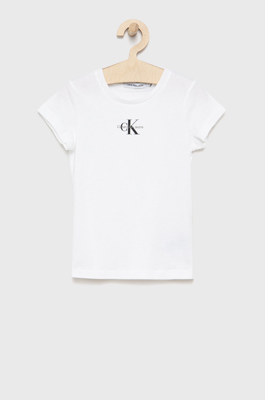 

Детска памучна тениска Calvin Klein Jeans в бяло, Бял