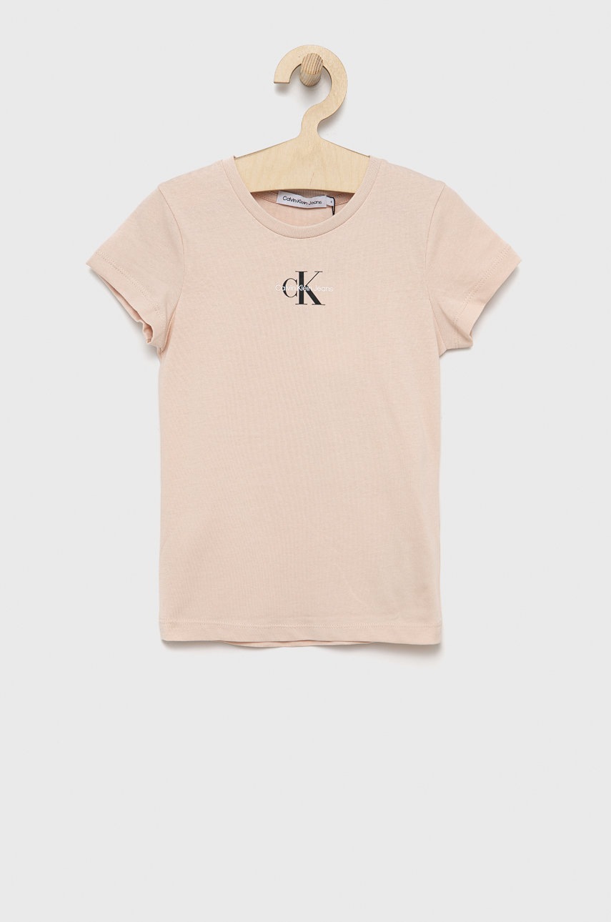

Детска памучна тениска Calvin Klein Jeans в розово, Розов