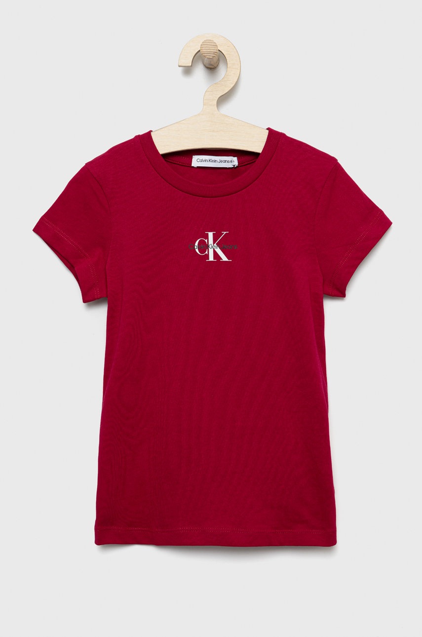 

Детска памучна тениска Calvin Klein Jeans в розово, Розов
