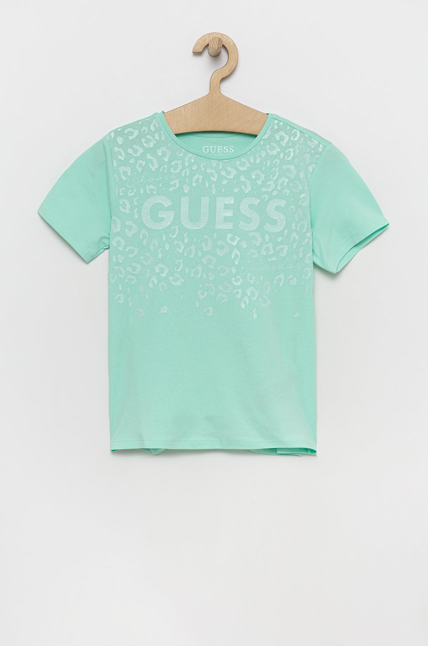 

Детска тениска Guess в тюркоазено, Тюркоазен