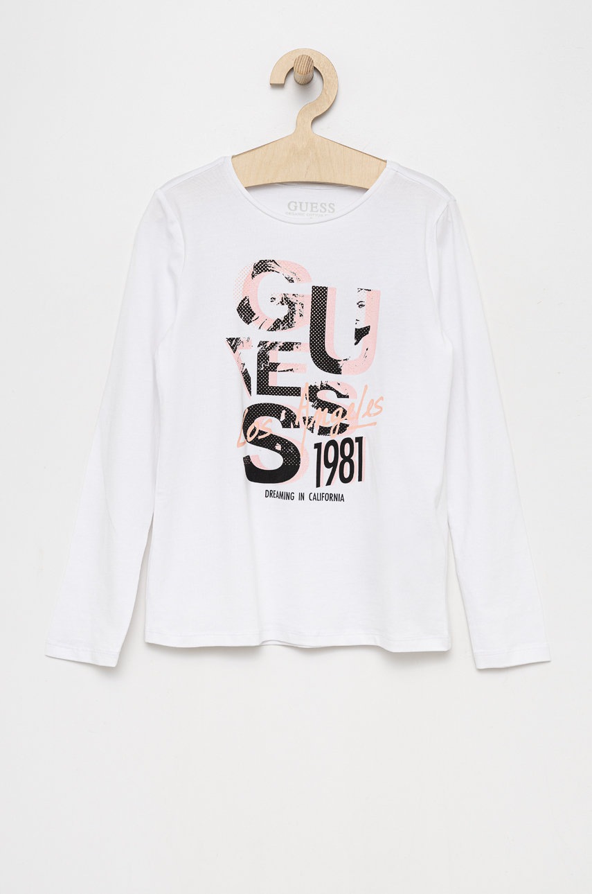 

Детска блуза с дълги ръкави Guess в бяло, Бял