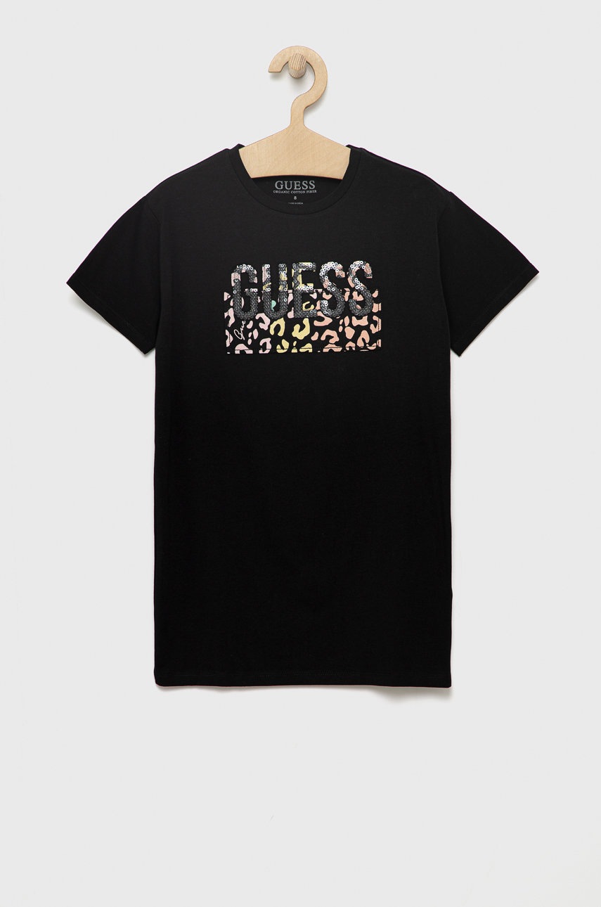

Детска тениска Guess в черно, Черен