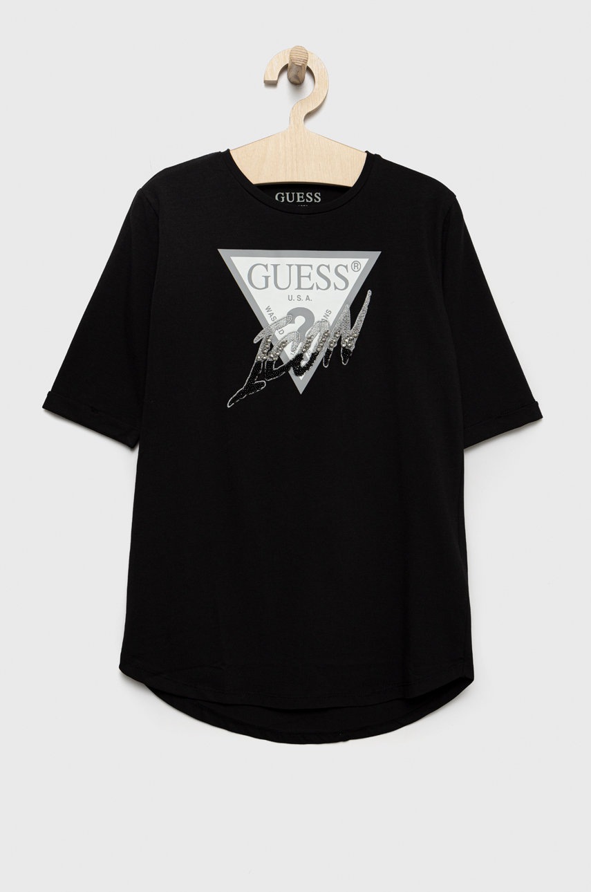 

Детска тениска Guess в черно, Черен