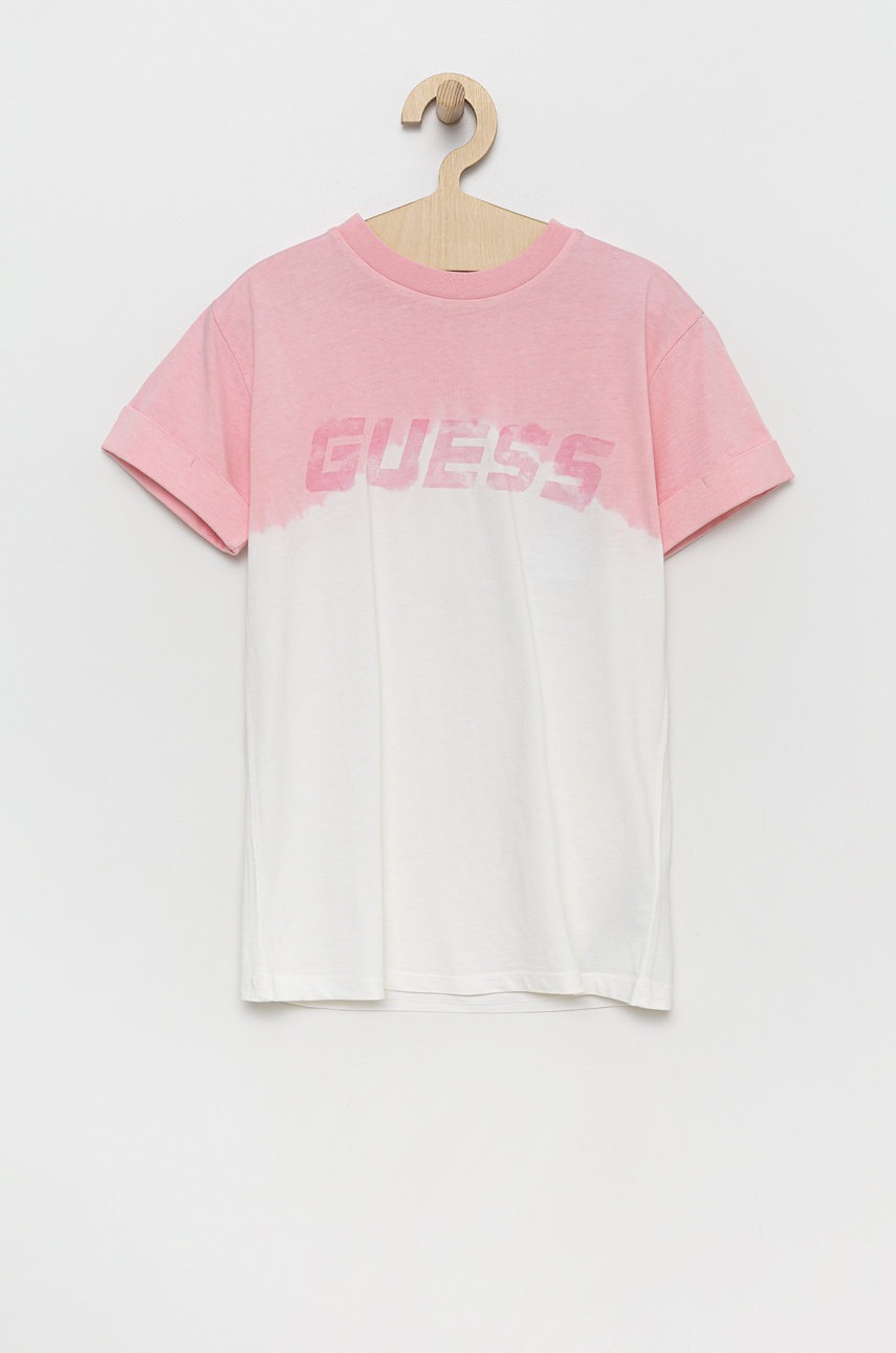 

Дитяча бавовняна футболка Guess колір рожевий