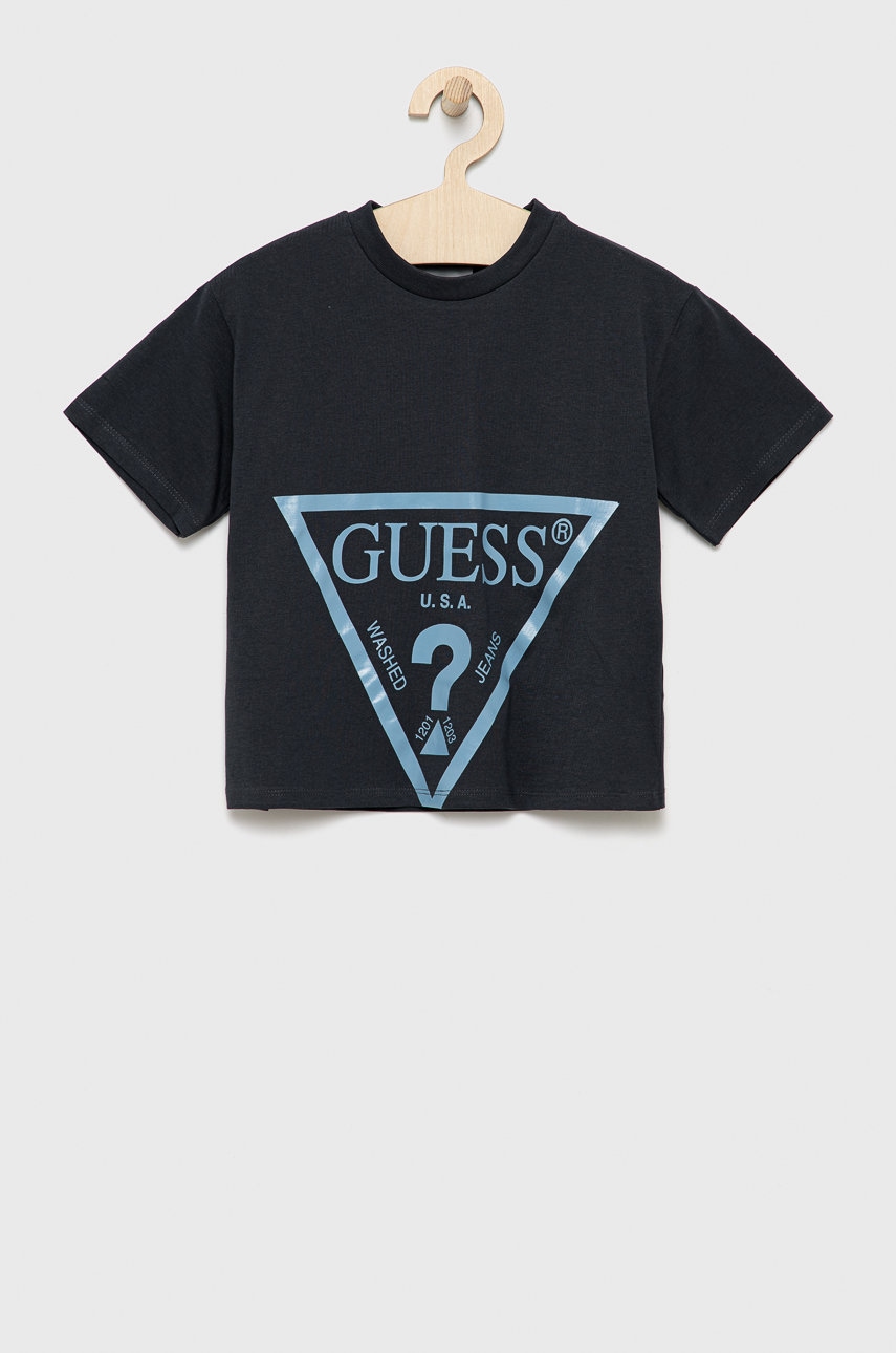 

Детска памучна тениска Guess в тъмносиньо, Тъмносин