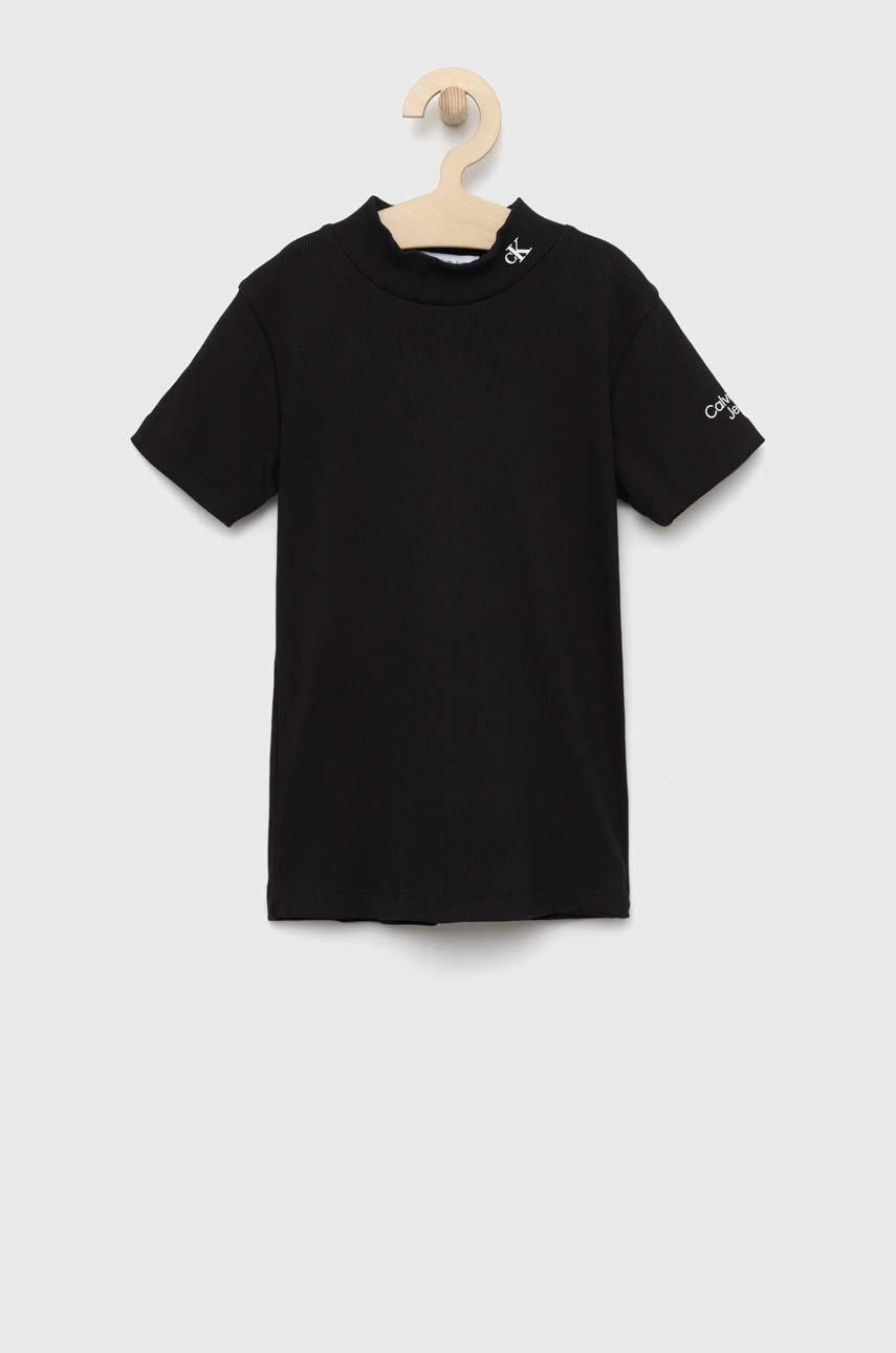 

Детска тениска Calvin Klein Jeans в черно с ниско поло, Черен