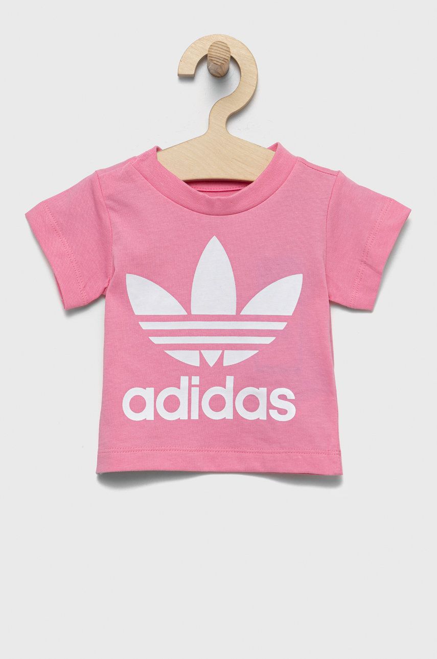Dětské bavlněné tričko adidas Originals růžová barva - růžová -  100% Bavlna
