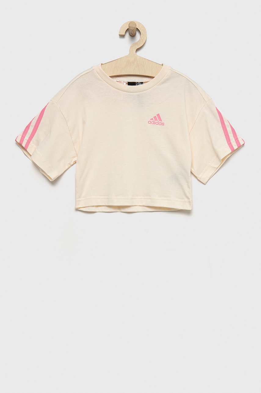 Дитяча бавовняна футболка adidas Performance колір бежевий Дитяча бавовняна футболка adidas Performance колір бежевий