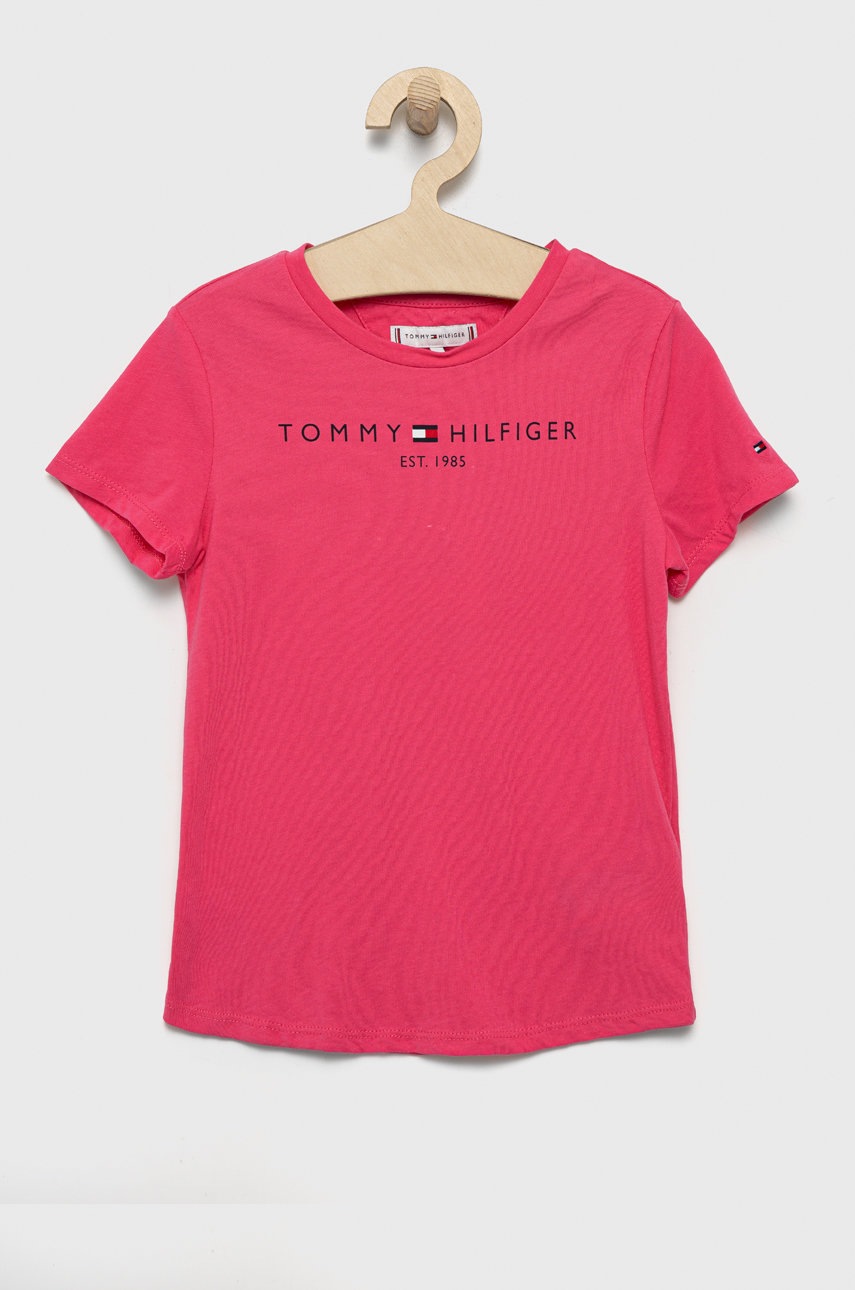 

Детска памучна тениска Tommy Hilfiger в розово, Розов