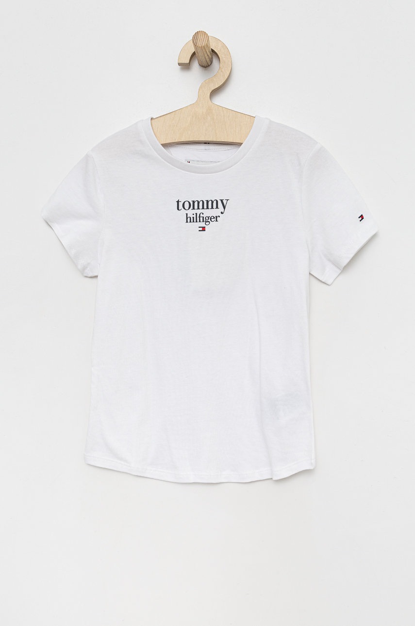 

Детска памучна тениска Tommy Hilfiger в бяло, Бял
