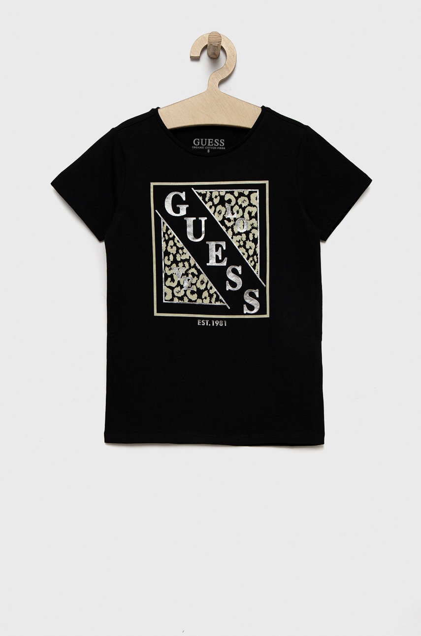 

Детска тениска Guess в черно, Черен