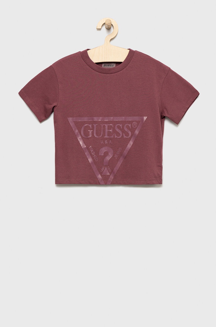 Детская хлопковая футболка Guess цвет фиолетовый Детская хлопковая футболка Guess цвет фиолетовый
