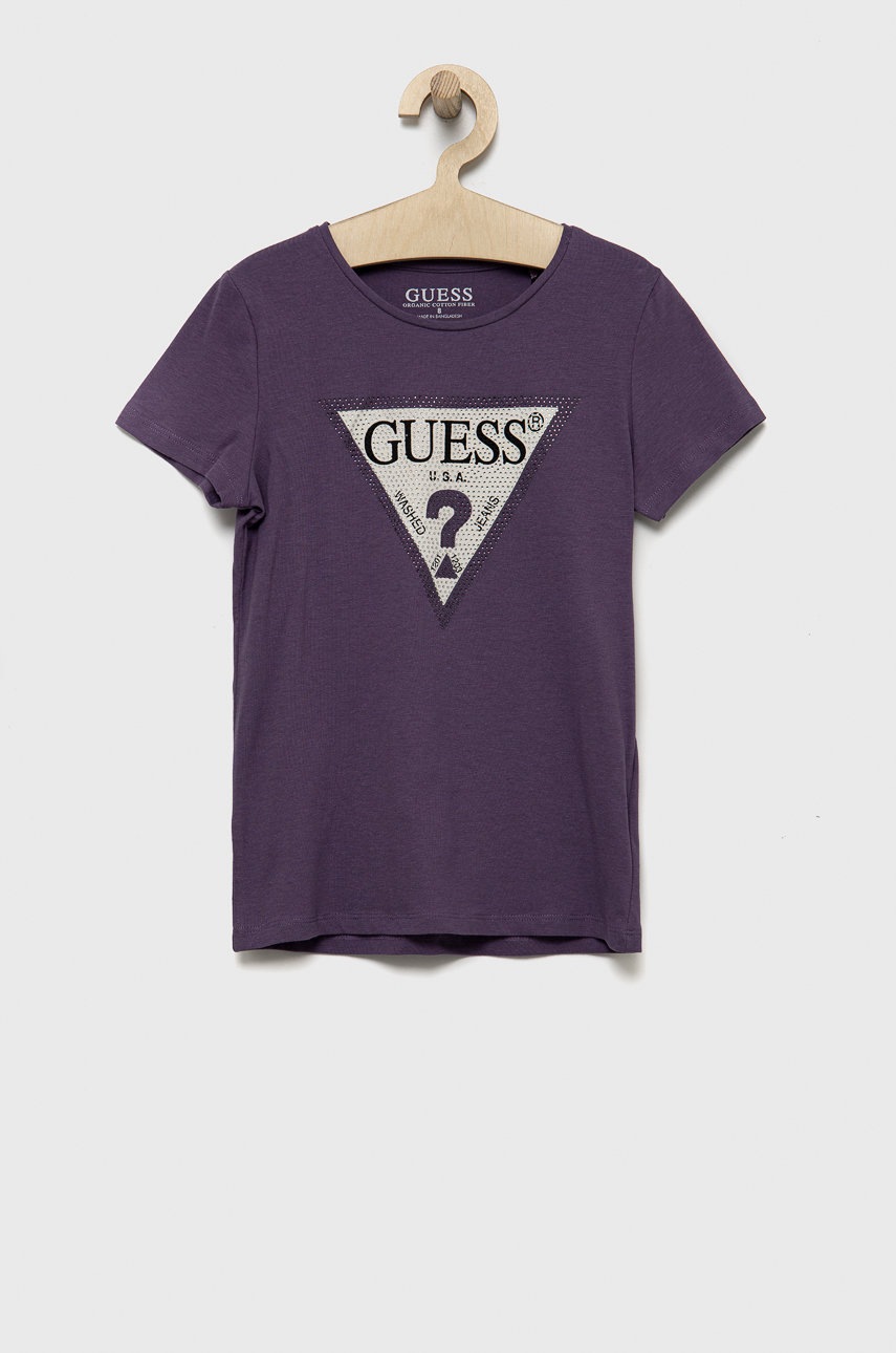 

Дитяча футболка Guess колір фіолетовий