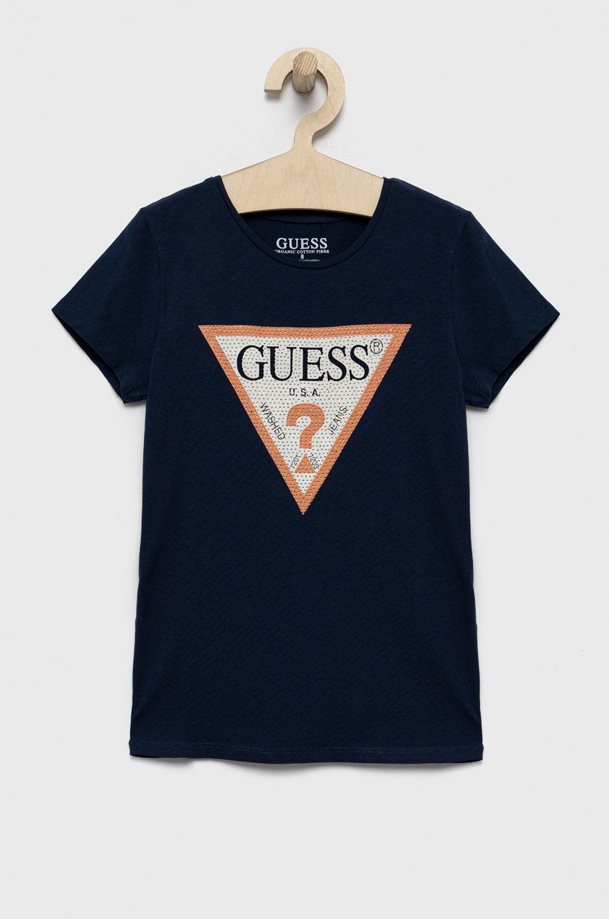 Dětské tričko Guess tmavomodrá barva - námořnická modř -  95% Bavlna