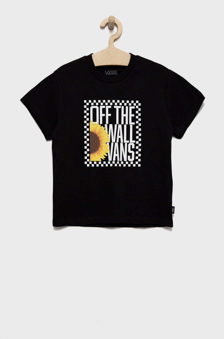 

Детска памучна тениска Vans в черно, Черен
