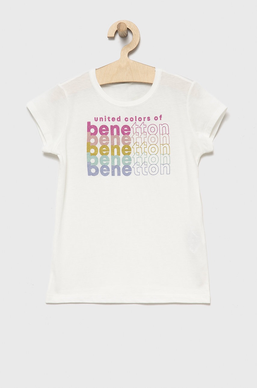 

Детска памучна тениска United Colors of Benetton в бяло, Бял