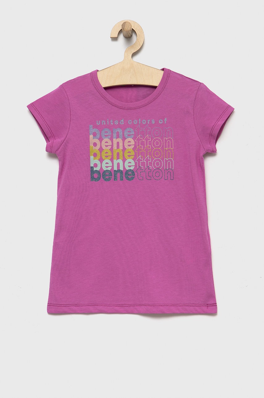 

Детска памучна тениска United Colors of Benetton в лилаво, Виолетов