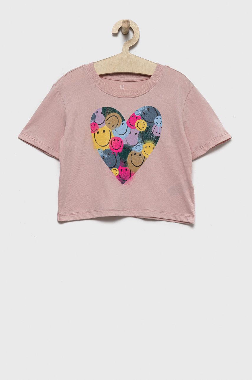 Detské bavlnené tričko GAP ružová farba,