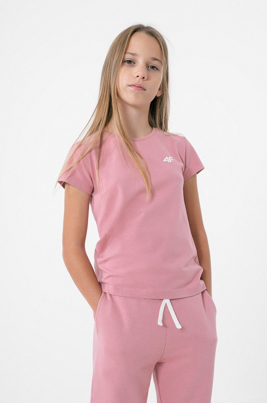 

Детска памучна тениска 4F в розово, Розов