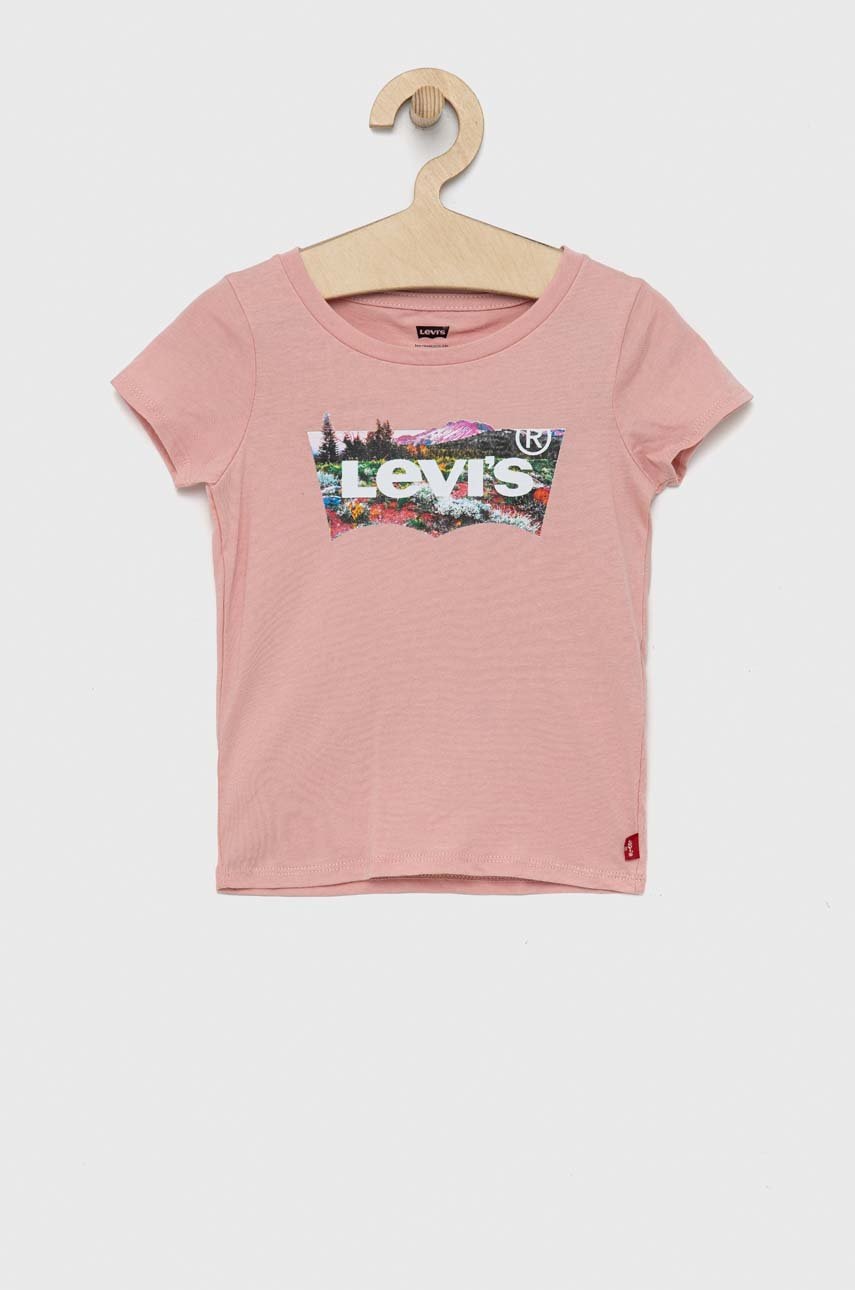 

Детска памучна тениска Levi's в розово, Розов