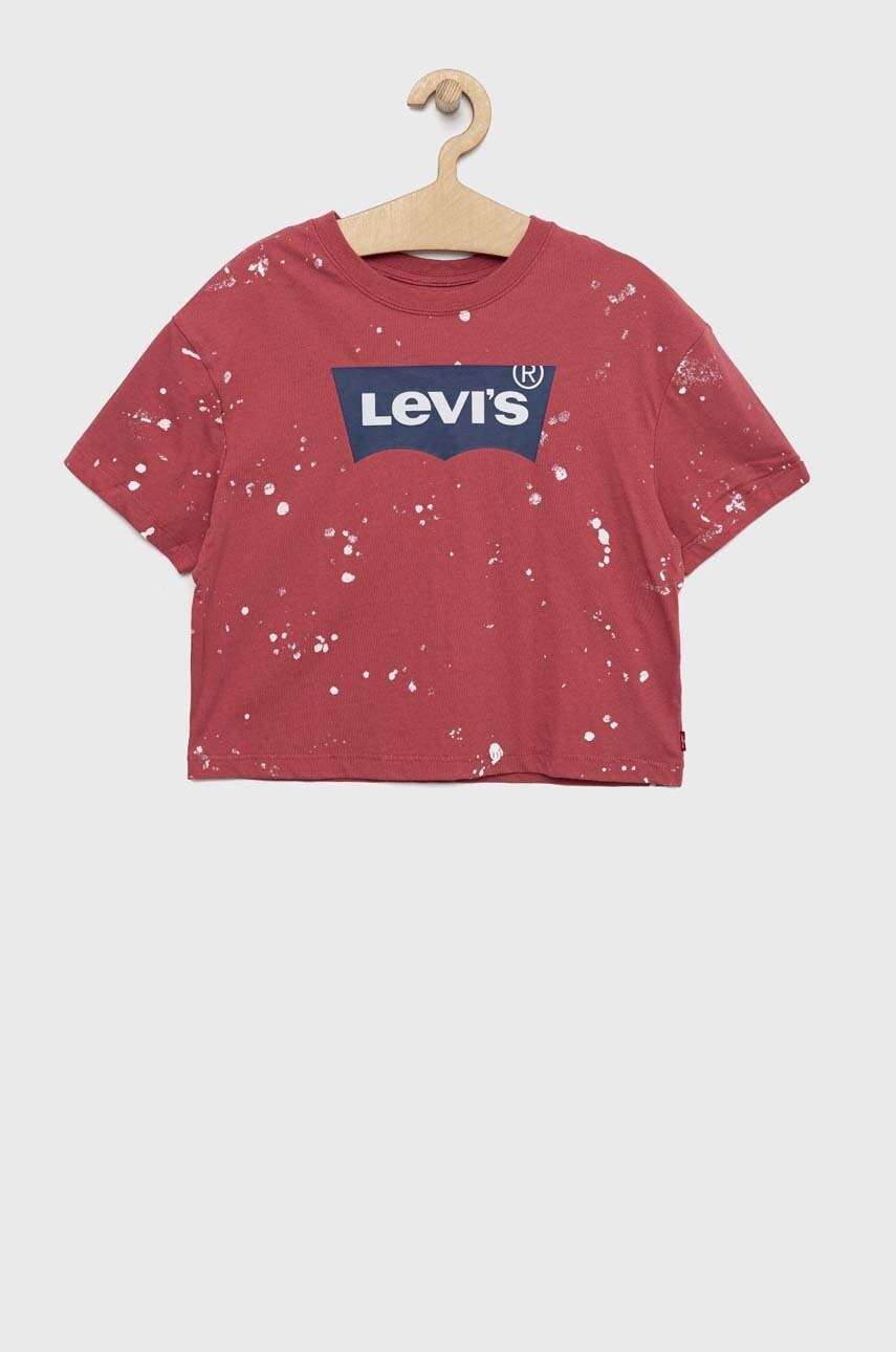 

Детска памучна тениска Levi's в червено, Розов