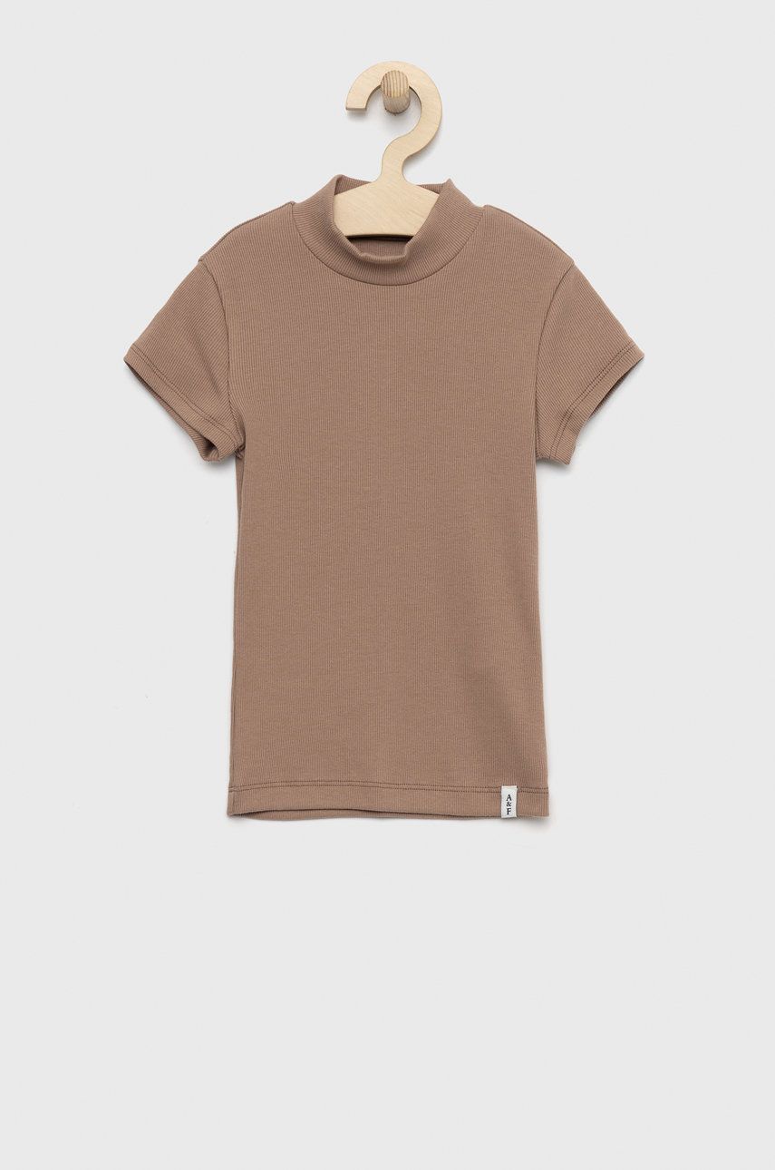 Dětské tričko Abercrombie & Fitch hnědá barva, s pologolfem - hnědá -  58% Bavlna