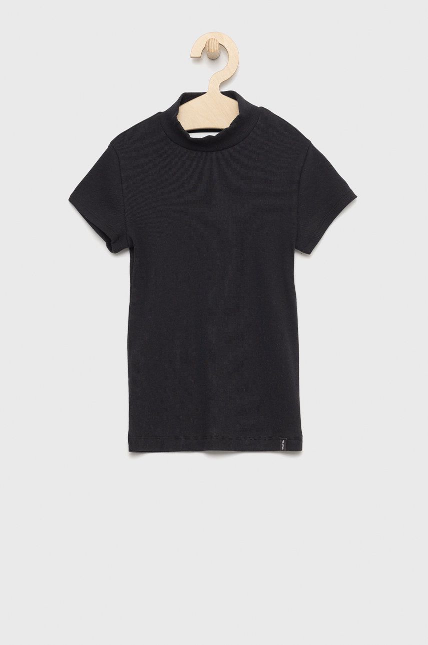 Dětské tričko Abercrombie & Fitch černá barva, s pologolfem - černá -  58% Bavlna