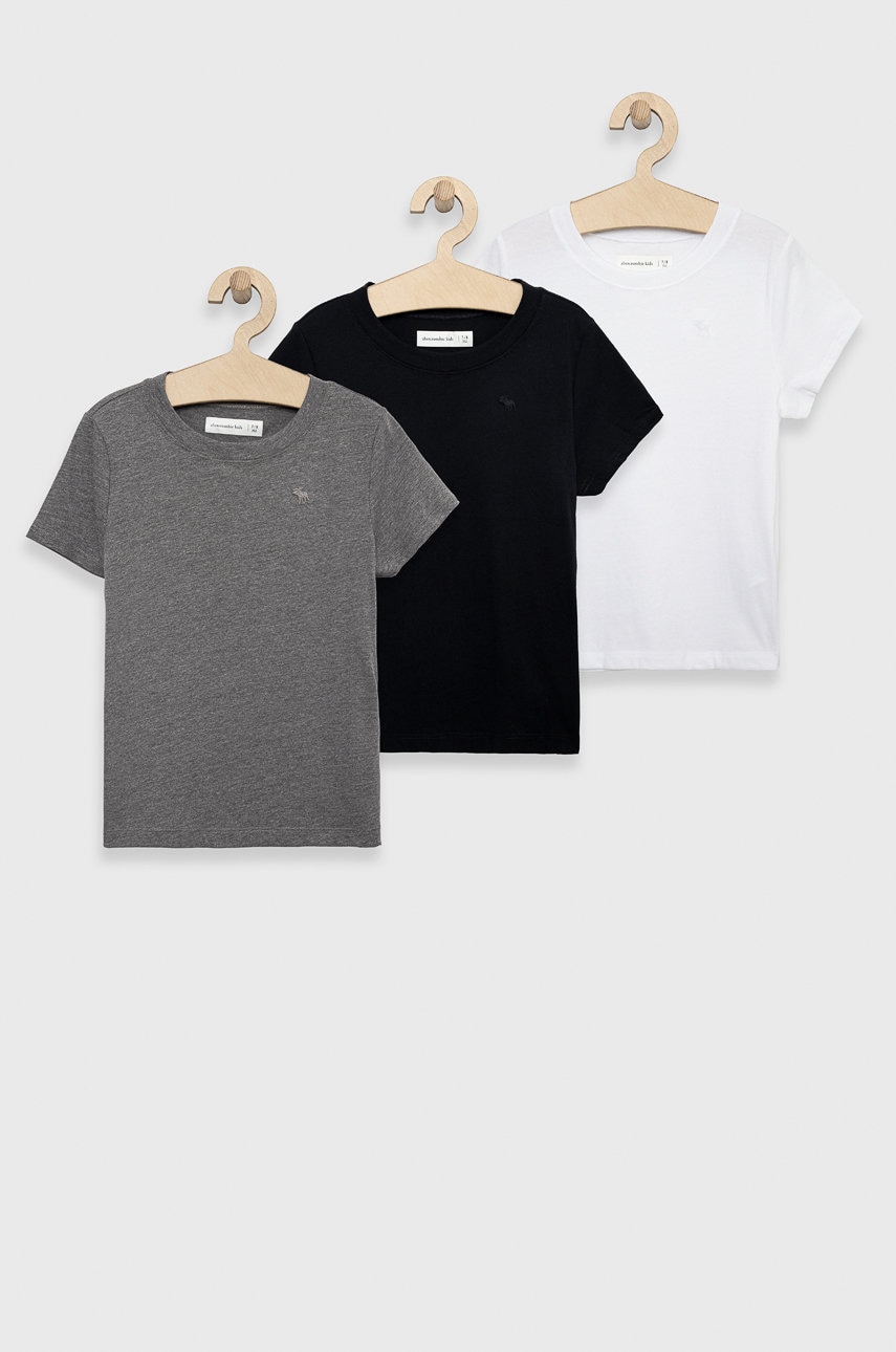 Abercrombie & Fitch tricou copii 3-pack culoarea gri