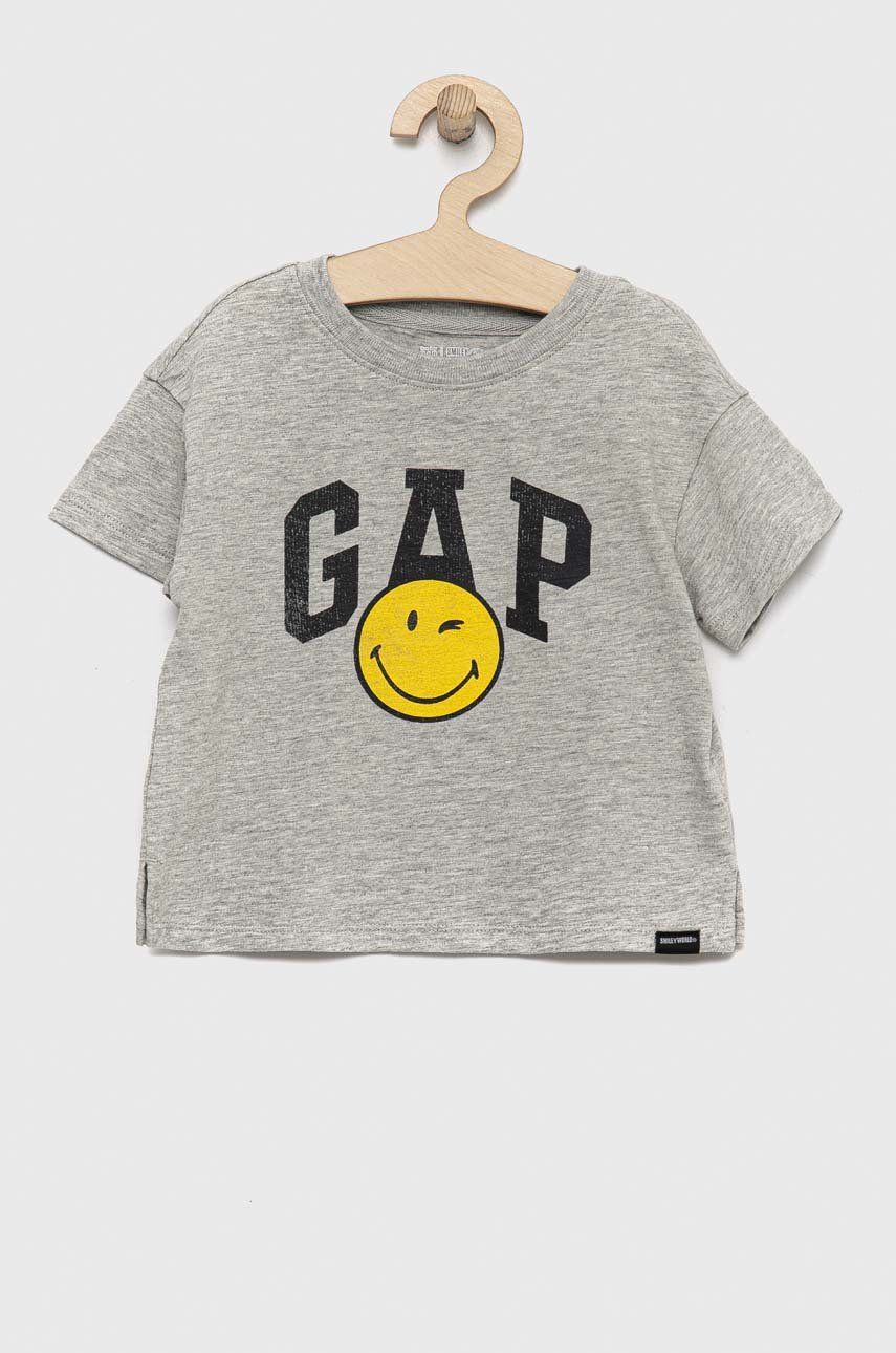 Dětské bavlněné tričko GAP x smiley world šedá barva - šedá -  100 % Bavlna