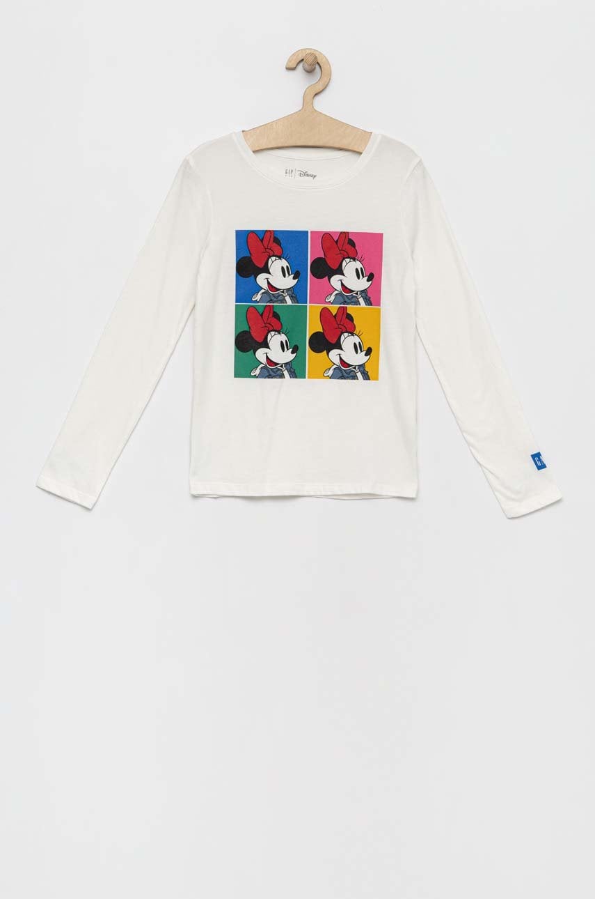 Gap longsleeve din bumbac pentru copii x disney culoarea alb