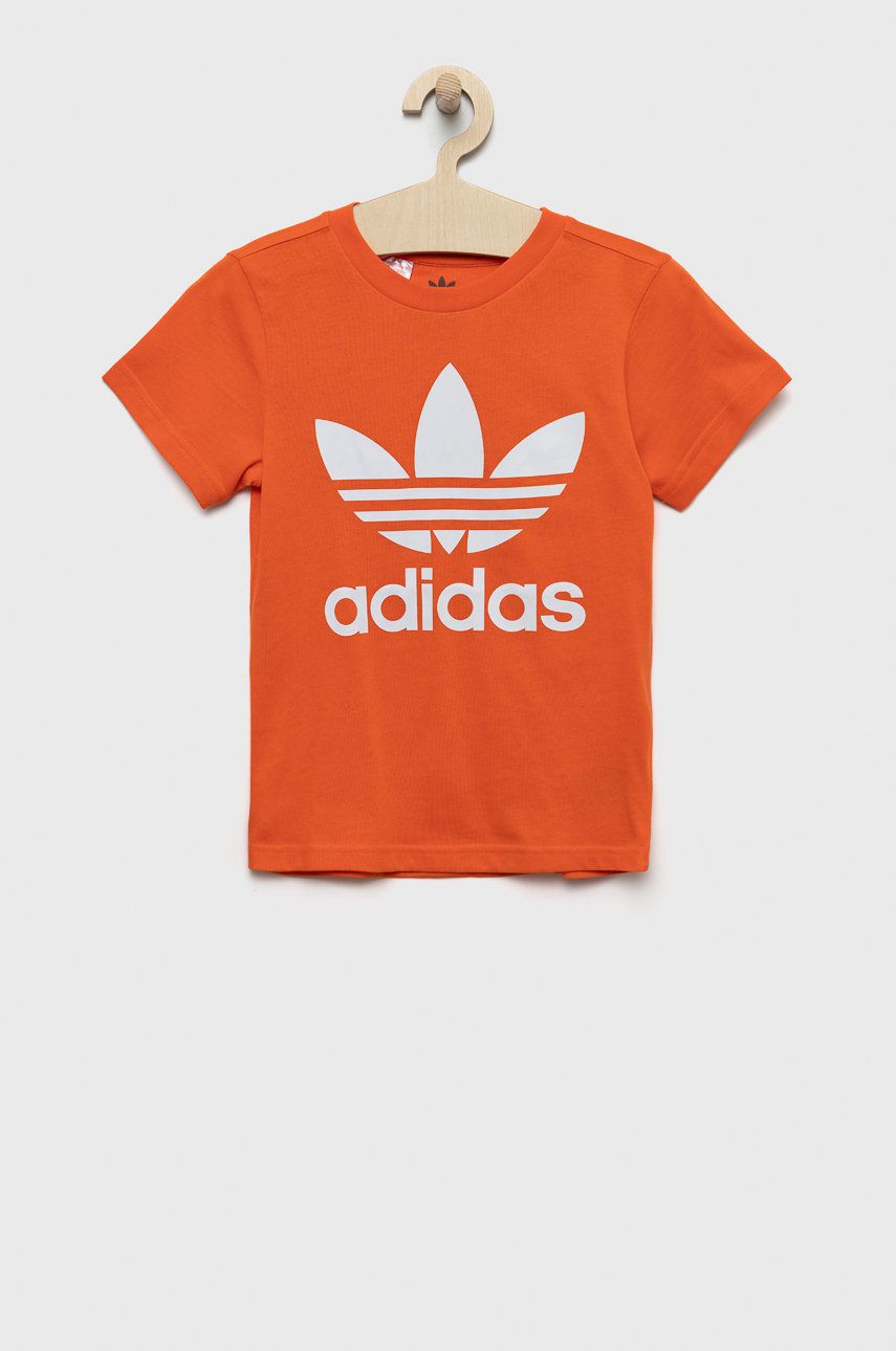 adidas Originals tricou de bumbac pentru copii culoarea portocaliu, cu imprimeu