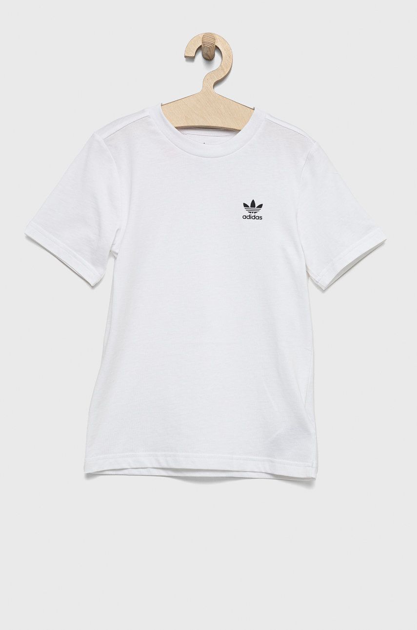 adidas Originals tricou de bumbac pentru copii culoarea alb, neted