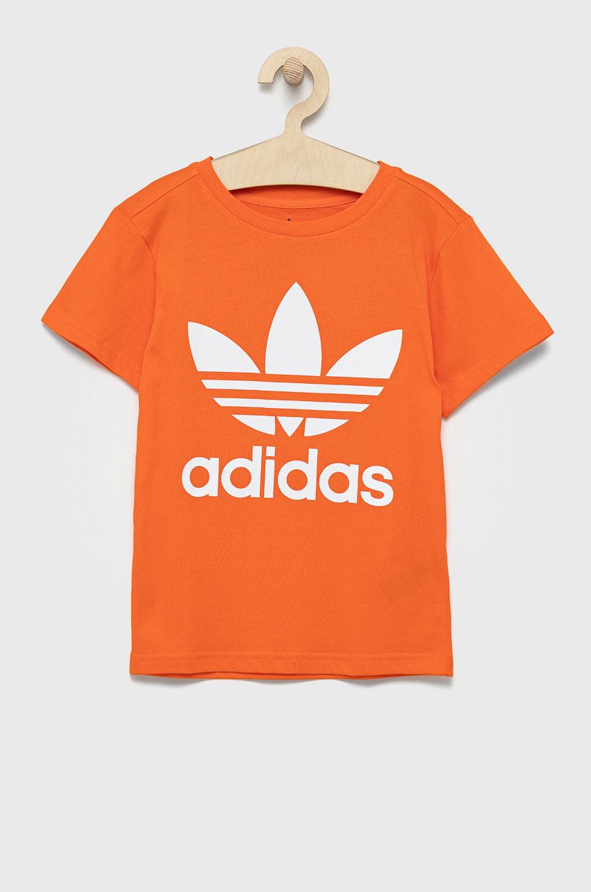 adidas Originals tricou de bumbac pentru copii culoarea portocaliu, cu imprimeu