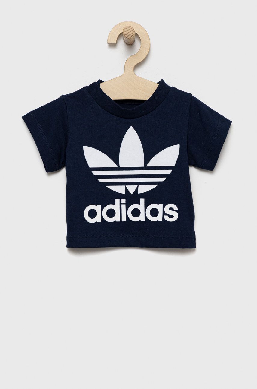 Дитяча бавовняна футболка adidas Originals колір синій з принтом