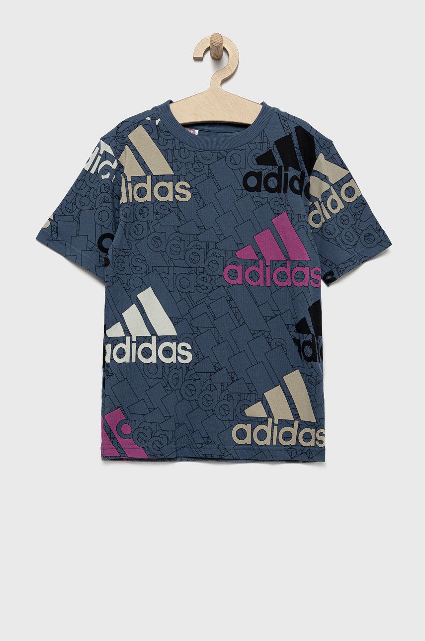 adidas Performance t-shirt bawełniany dziecięcy kolor granatowy wzorzysty