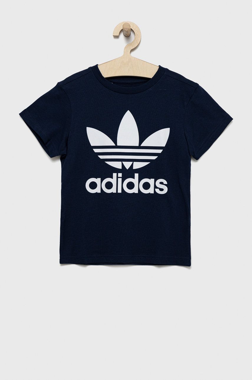 adidas Originals tricou de bumbac pentru copii culoarea albastru marin, cu imprimeu