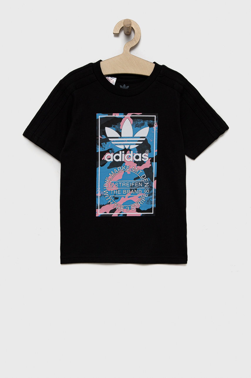

Детска памучна тениска adidas Originals в черно с принт, Черен