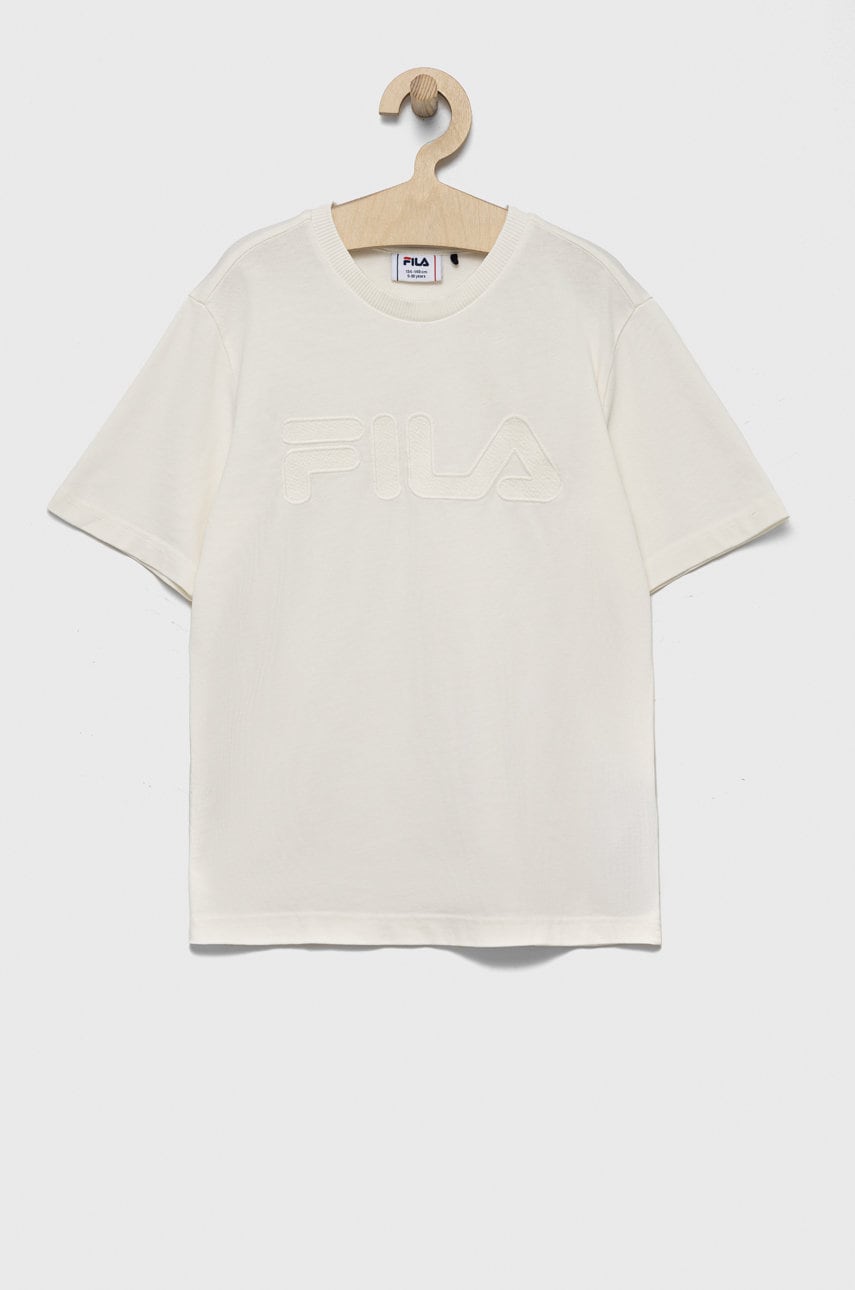 Детская хлопковая футболка Fila цвет бежевый однотонная Детская хлопковая футболка Fila цвет бежевый однотонная
