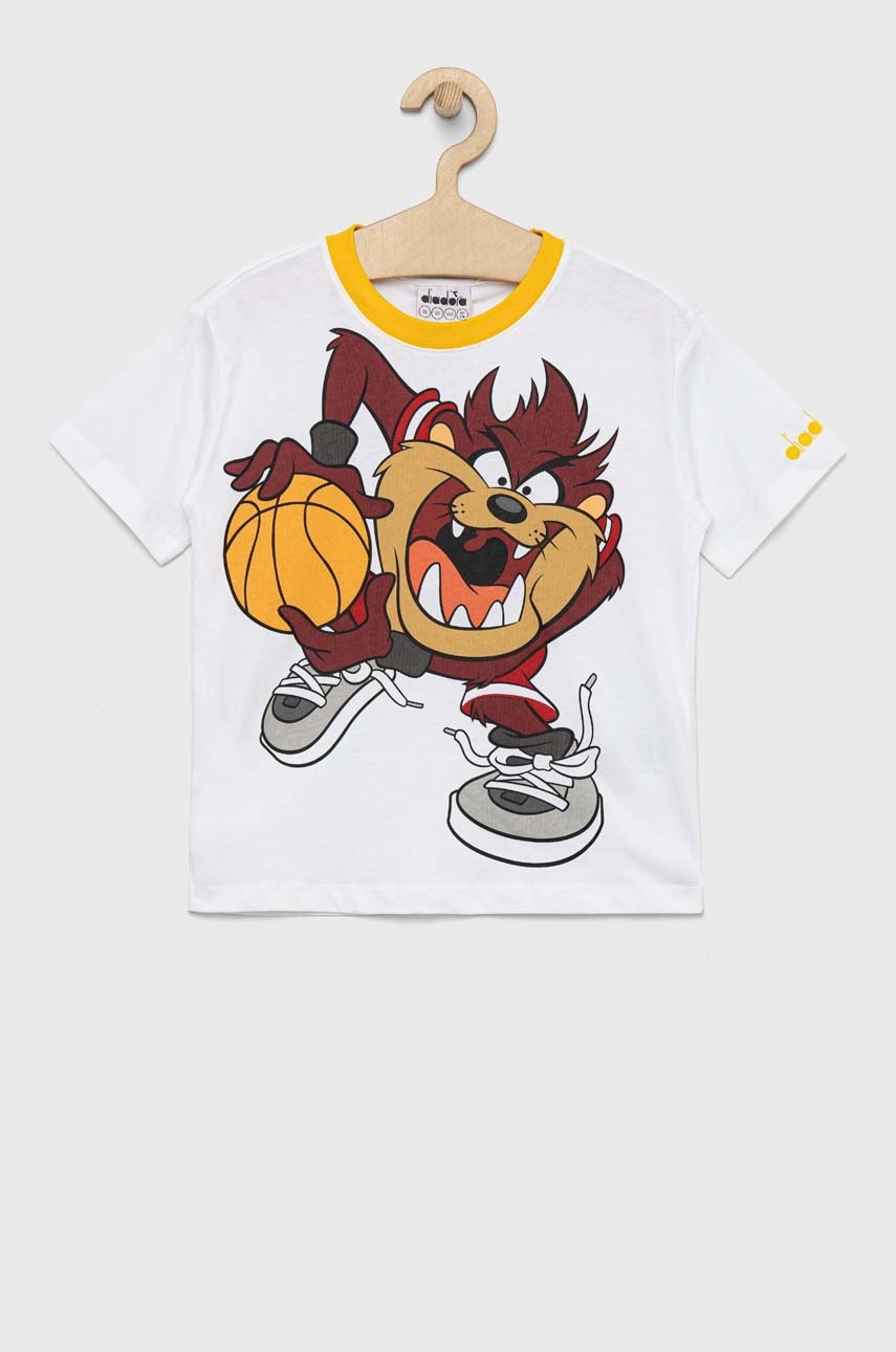 

Детска памучна тениска Diadora в жълто с принт, Бял