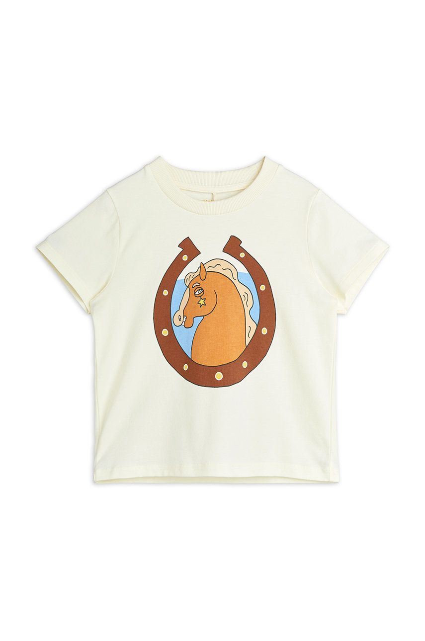 Dětské tričko Mini Rodini béžová barva, s potiskem - béžová -  95% Bavlna